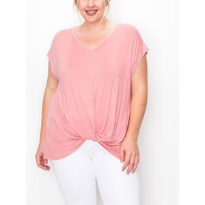 COIN 1804 Womens Twist Front Basic T-Shirt, Pink, NWT